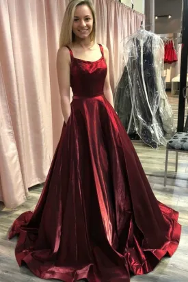 A-line Burgundy Prom Dress with Pockets,Sexy Formal Dress