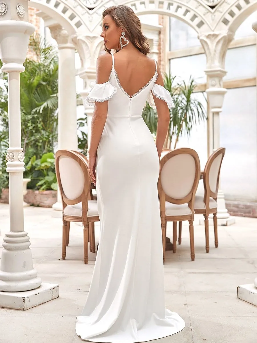 Bodycon Cold Shoulder V-Neck Fishtail Simple Wedding Dress