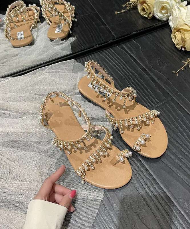 Bohemian Beige Tassel Pearl Sandals Soft Beach Sandals LY4320