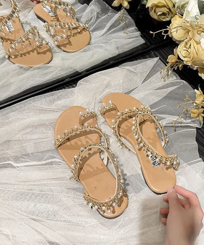 Bohemian Beige Tassel Pearl Sandals Soft Beach Sandals LY4320