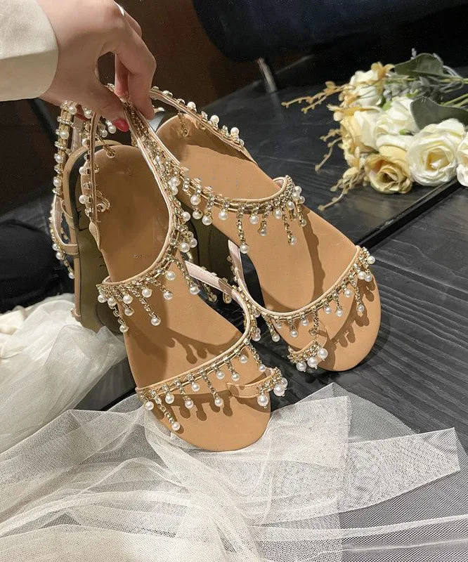 Bohemian Beige Tassel Pearl Sandals Soft Beach Sandals LY4320