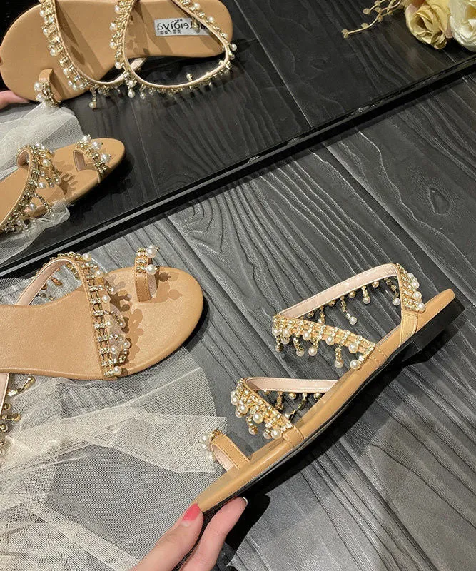 Bohemian Beige Tassel Pearl Sandals Soft Beach Sandals LY4320