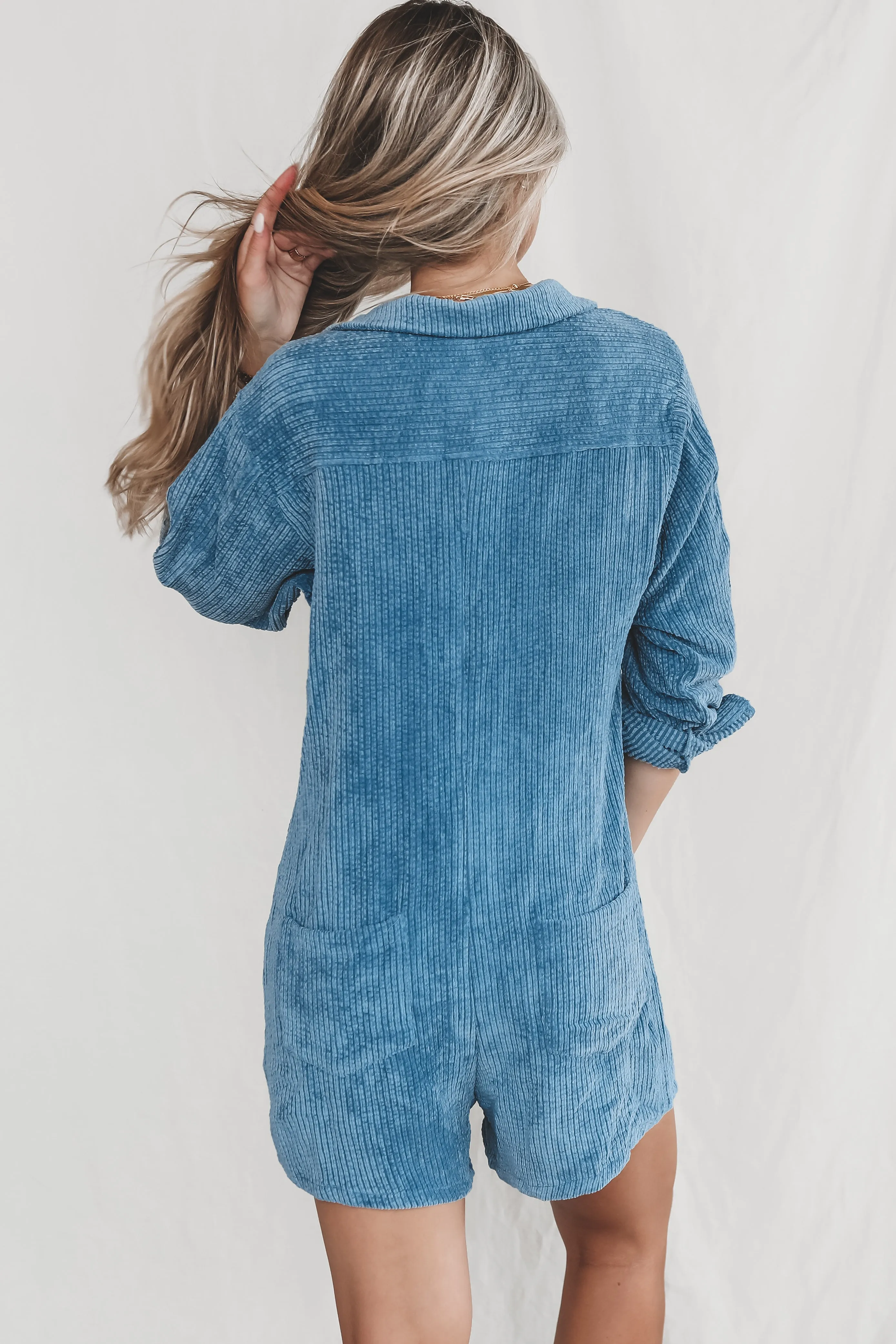 Bright And Early Blue Corduroy Romper