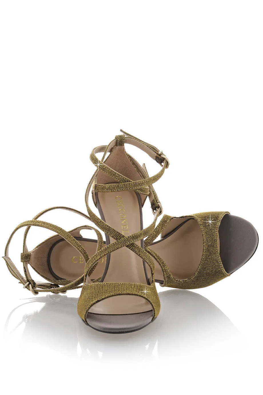 CECCONELLO FELICITA Gold Strap Heeled Sandals