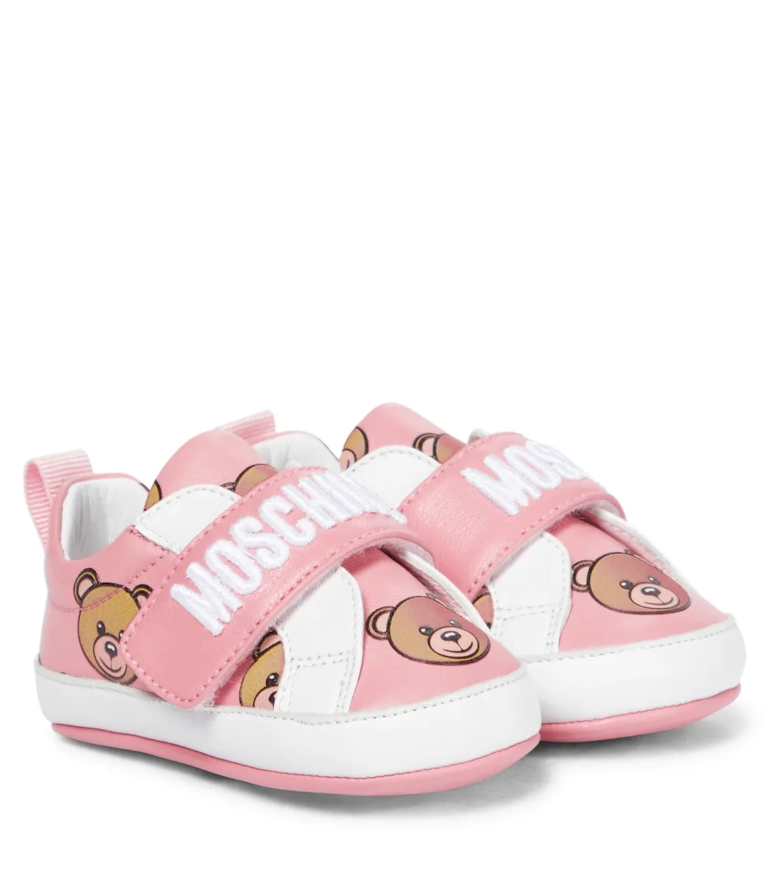 Children's leather sneakers with Moschino print, pink