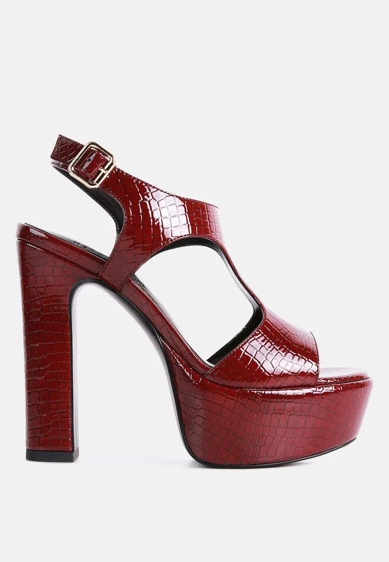 Croft Croc High Heeled Cut Out Sandals