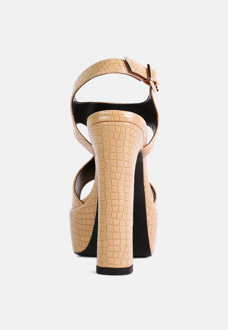 Croft Croc High Heeled Cut Out Sandals