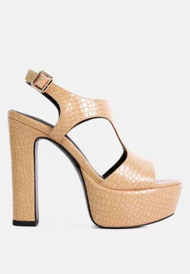 Croft Croc High Heeled Cut Out Sandals