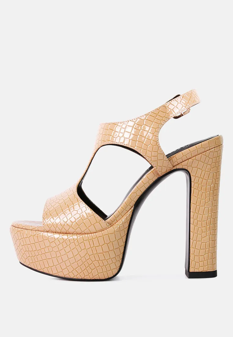 Croft Croc High Heeled Cut Out Sandals