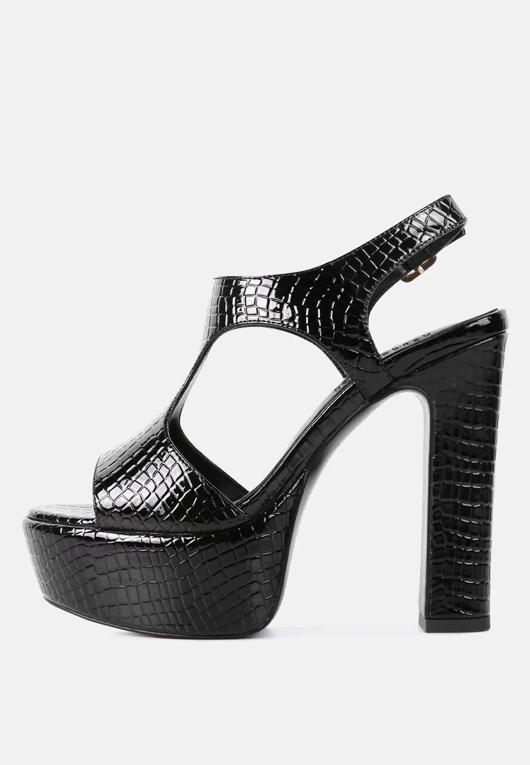 Croft Croc High Heeled Cut Out Sandals