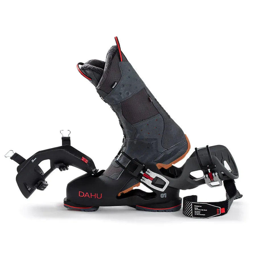 DAHU Mens Ski Boots - Écorce 01 (Basalt Black - Dark Grey-Red)