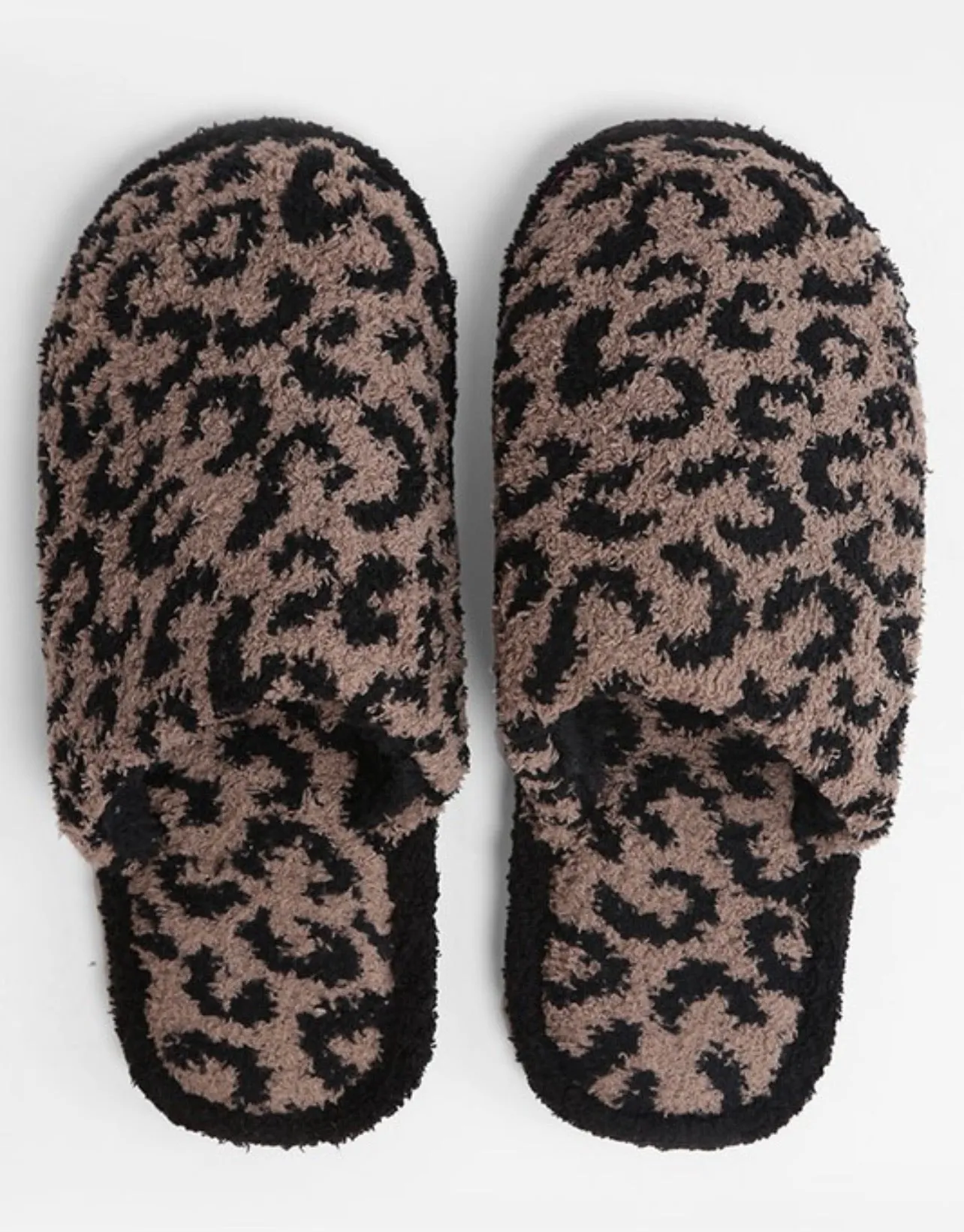 Fuzzy Leopard Microfiber Slippers - Coffee