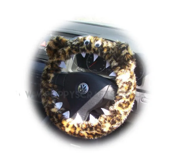 Fuzzy Monster car steering wheel cover Printed faux fur choice of print