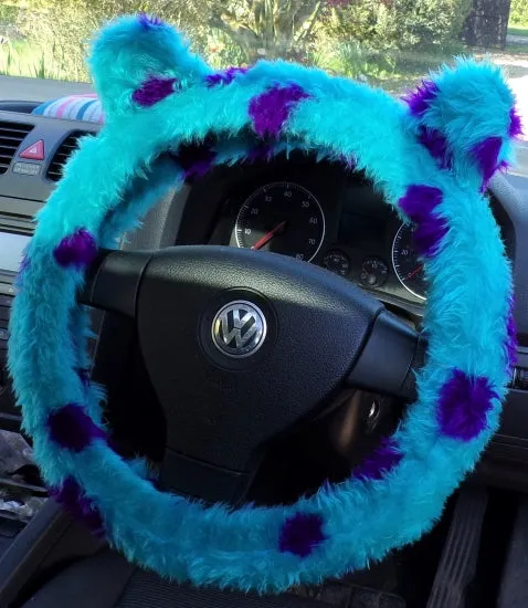 Fuzzy Monster car steering wheel cover Printed faux fur choice of print