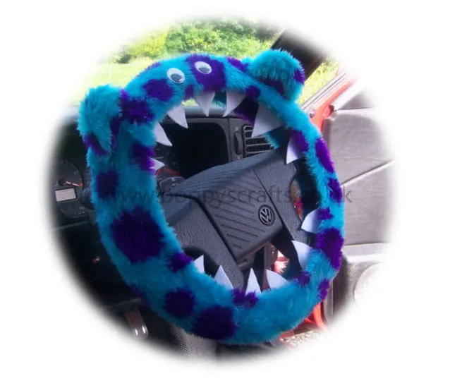 Fuzzy Monster car steering wheel cover Printed faux fur choice of print