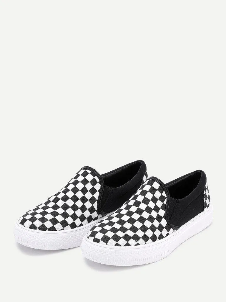 Gingham Canvas Slip On Plimsolls