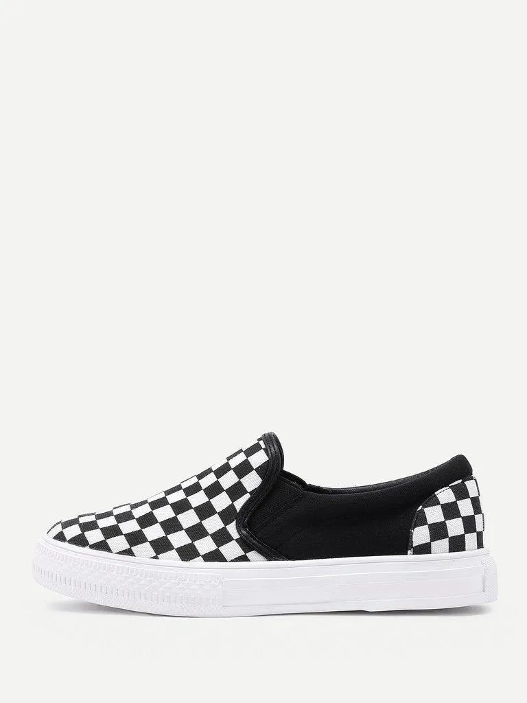 Gingham Canvas Slip On Plimsolls