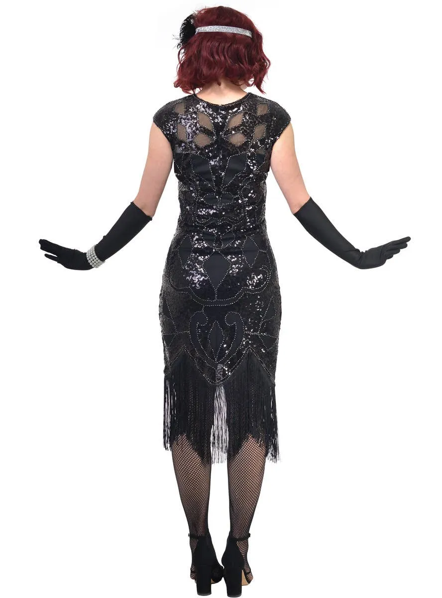 Great Gatsby Womens Black Plus Size Cap Sleeve Flapper Dress Costume