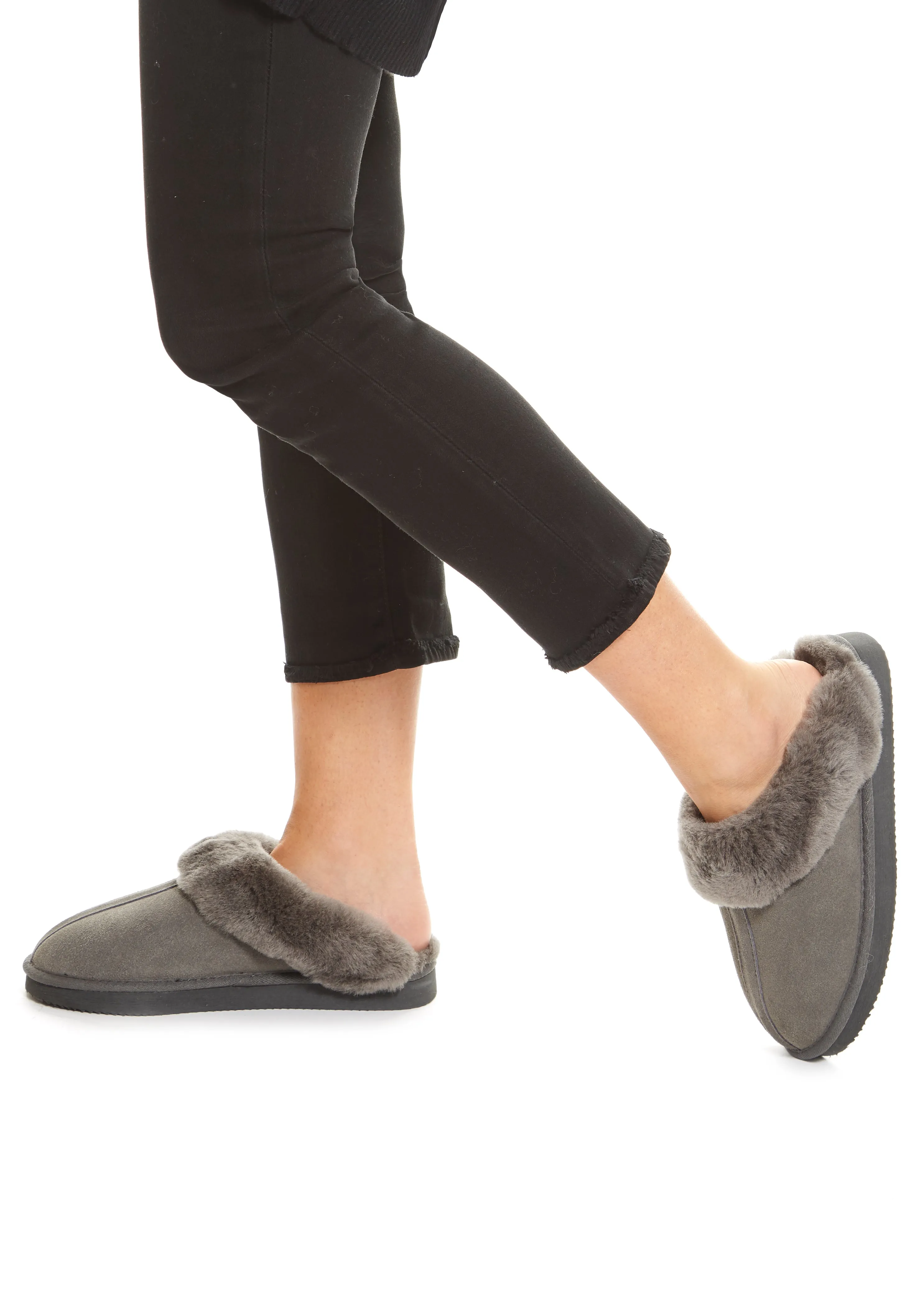 Grey Luxury Sheepskin Wedge Slippers