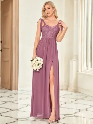 Lace Sleeveless A-Line Front Slit Bridesmaid Dress