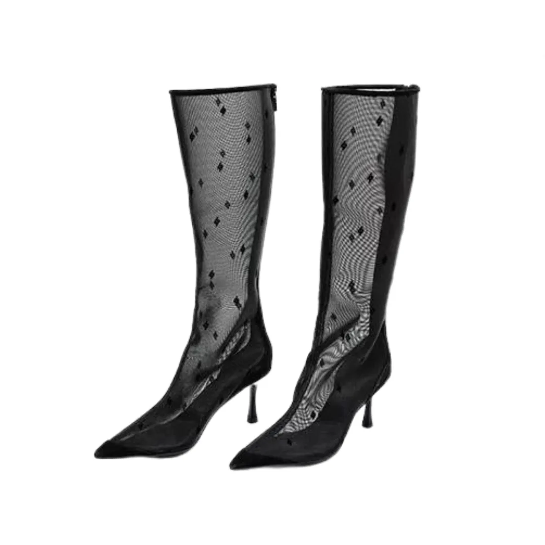 Pre Order:  Mesh Knee-High Thin Heels Pointed Toe Boots