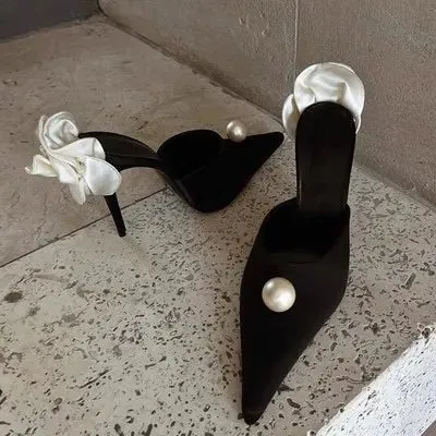 Pre Order:  Pearl Floral High Heel Mules