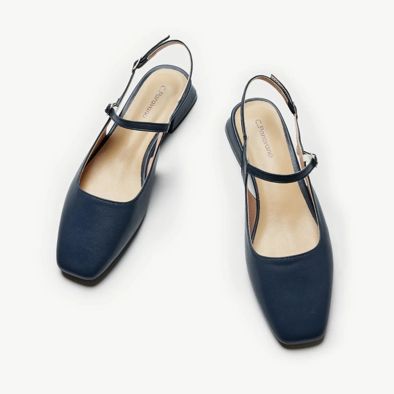 Square-Toe Sleek Slingback Flats (Felicia)