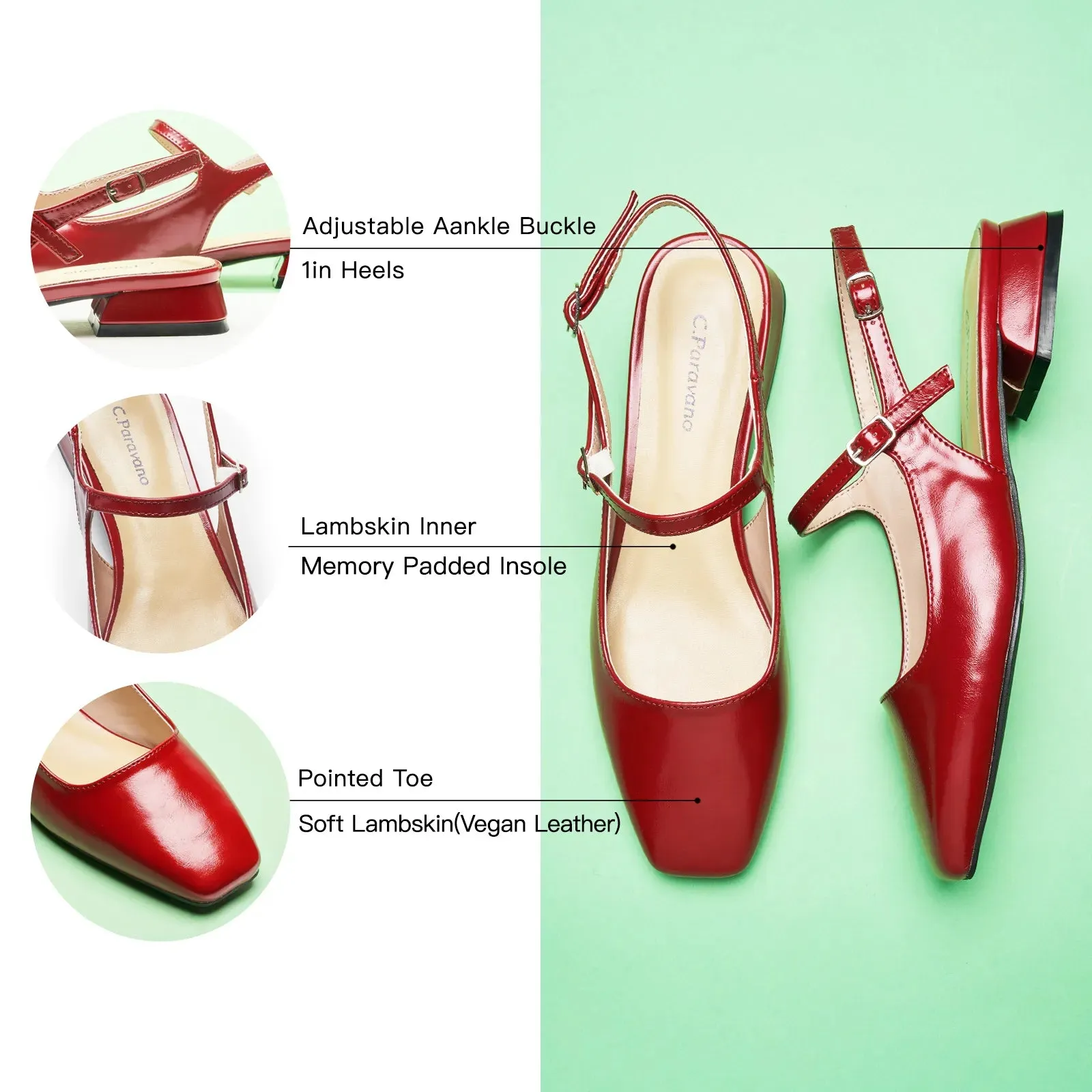 Square-Toe Sleek Slingback Flats (Felicia)