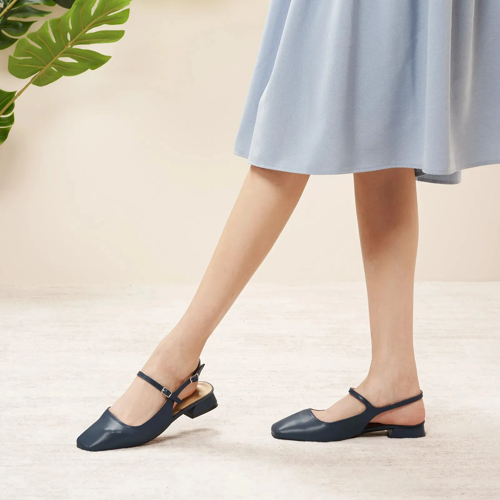 Square-Toe Sleek Slingback Flats (Felicia)