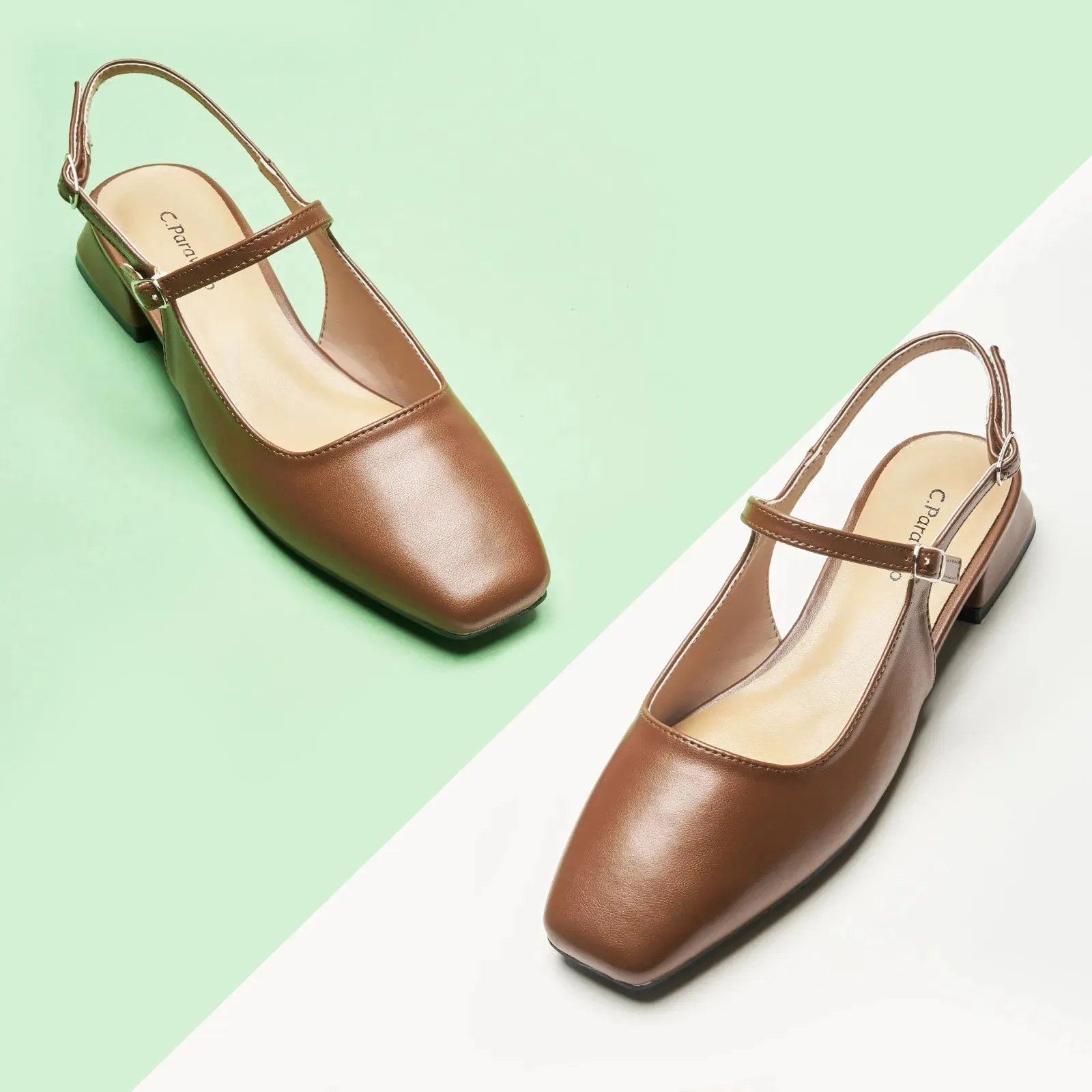 Square-Toe Sleek Slingback Flats (Felicia)