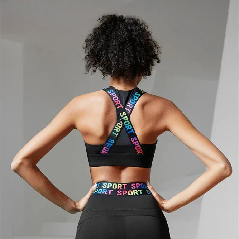 Support Push Up Back Cross Women Yoga Running Gym Top With Removable Pad Sports Bra