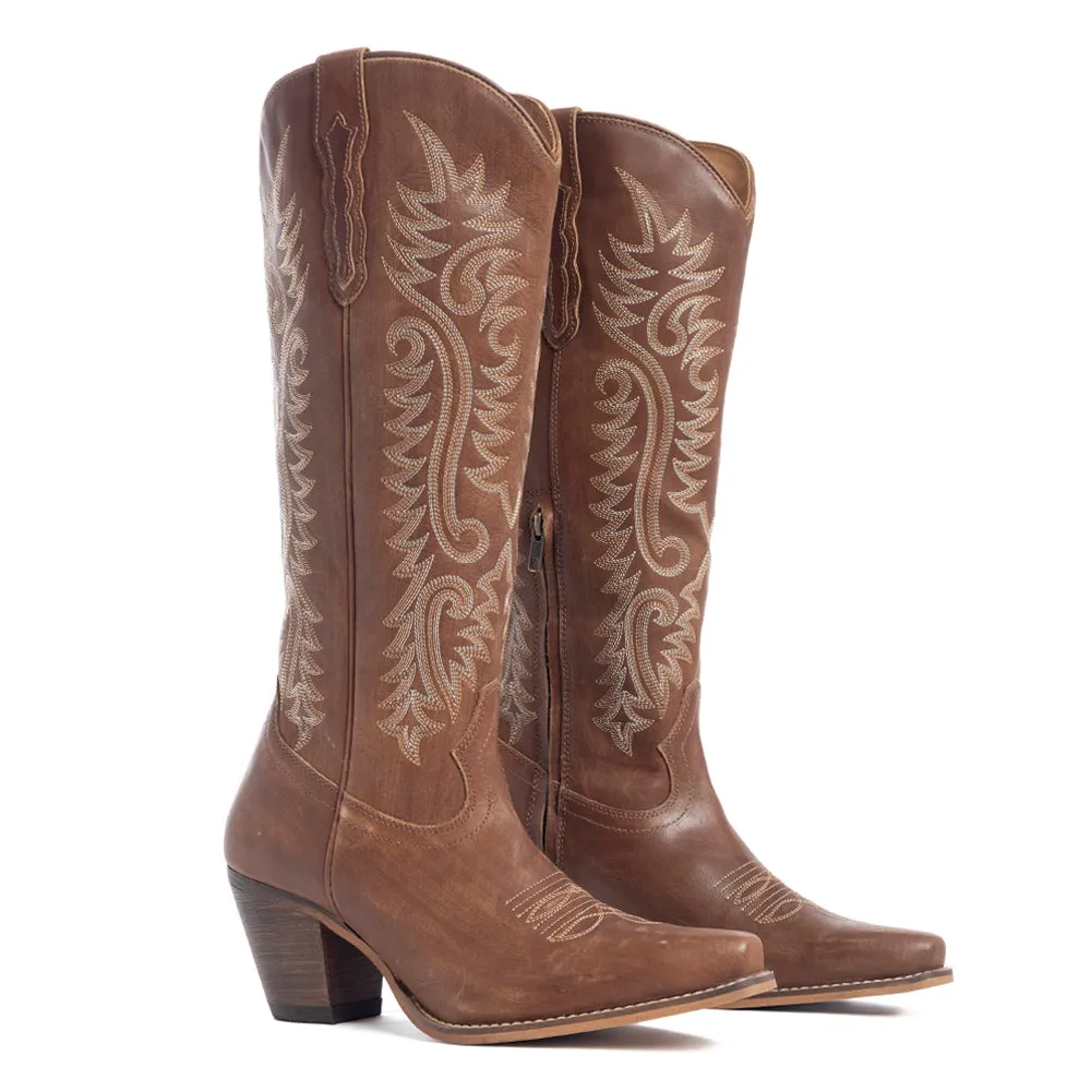 Syllvia Prairie Leather Boots in Bourbon Brown