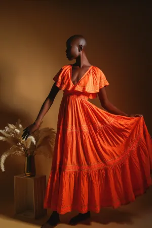 Tilly Ruffle Maxi Dress - Orange