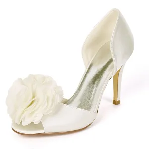 Women's Satin Stiletto Heel Peep Toe With Flower Wedding Shoes Bridal Shoes