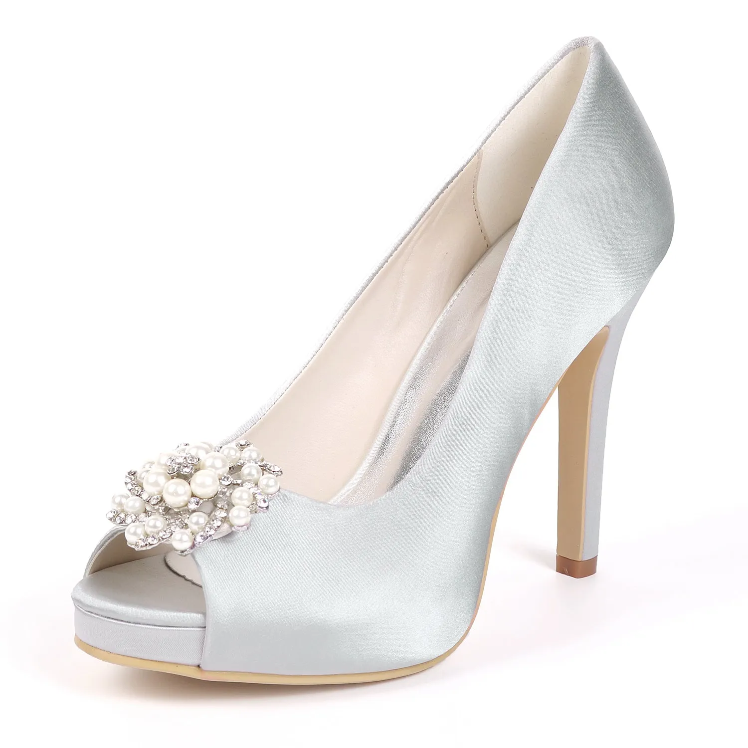 Women's Satin Stiletto Heel Peep Toe With Rhinestone Wedding Shoes Bridal Shoes