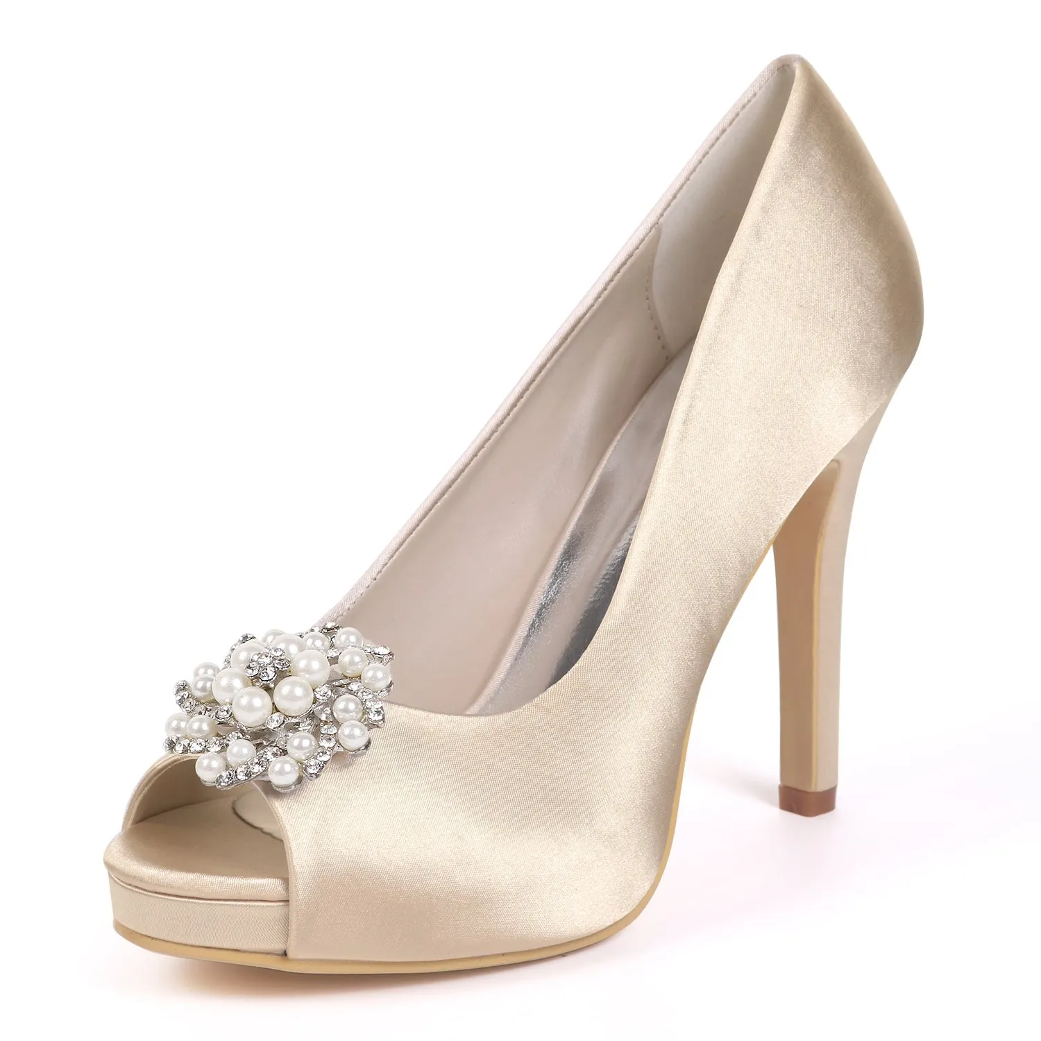 Women's Satin Stiletto Heel Peep Toe With Rhinestone Wedding Shoes Bridal Shoes